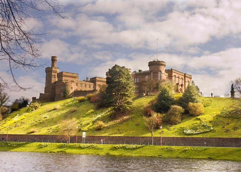 Inverness Castle on the banks of the river Ness in Inverness Scotland