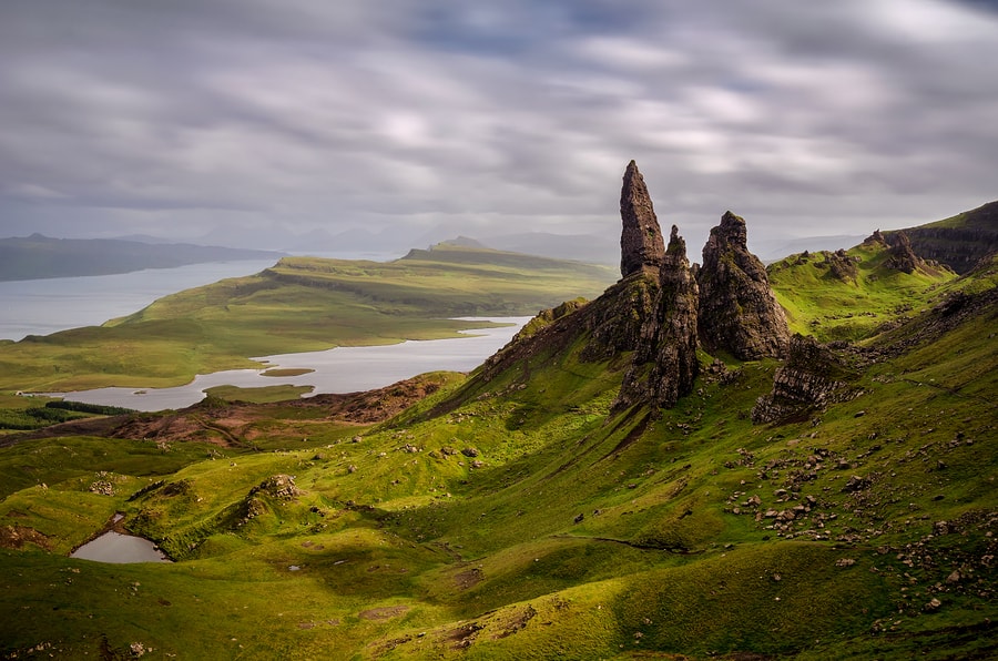 The Old Man of Storr is a popular spot for tourists to visit in the North of Skye. There’s a longer, challenging walk that goes on out past it as well.