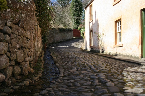 cobbled strees of cromarty, black isle, scotland